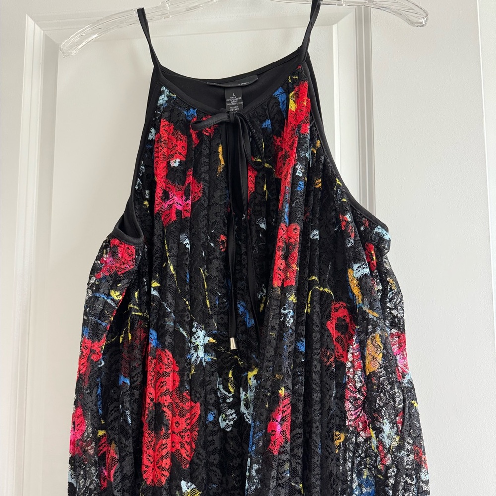 INC International Concepts Black Floral Lace Tank Top Size L